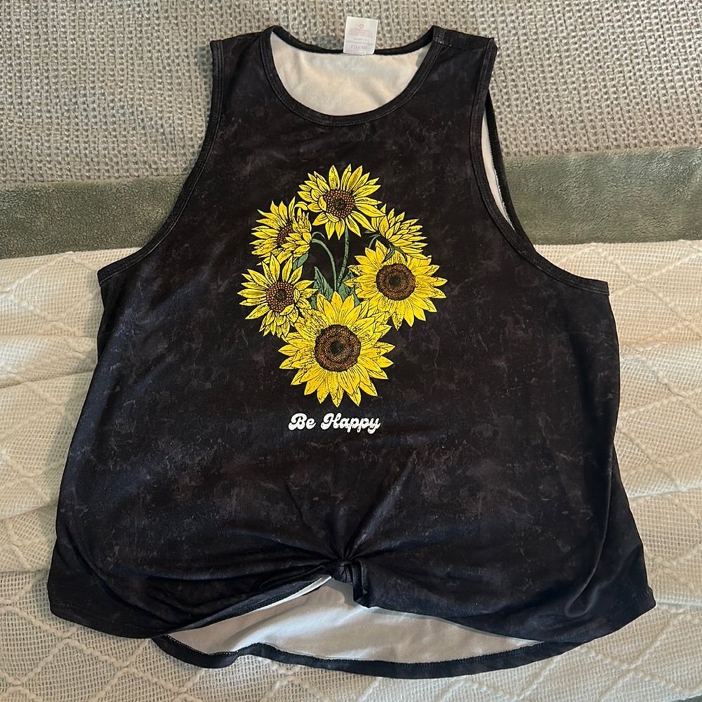 Be Happy Sunflower Tank Top with knot in the front